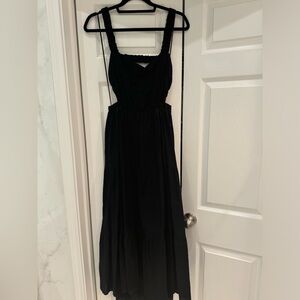 Abercrombie open back black linen midi dress L